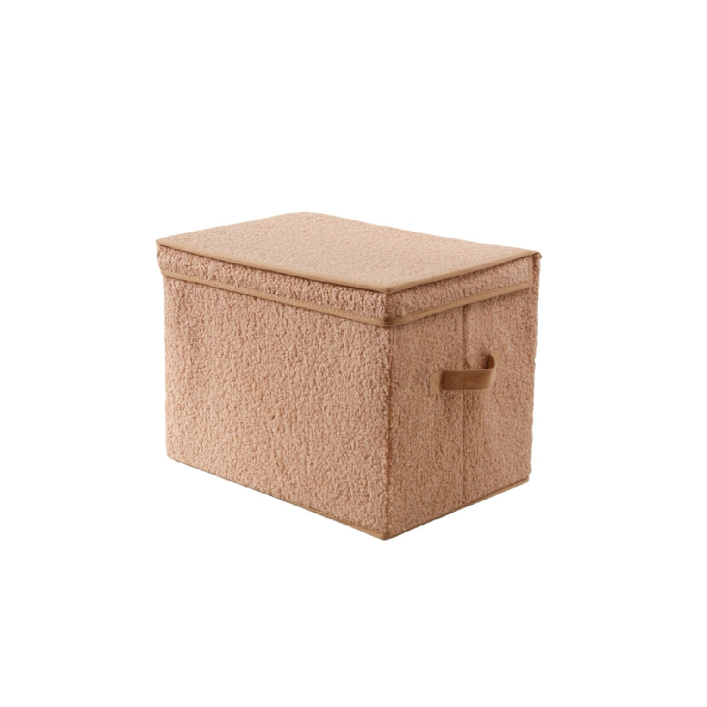 Boîte de rangement en tissu effet peluche beige