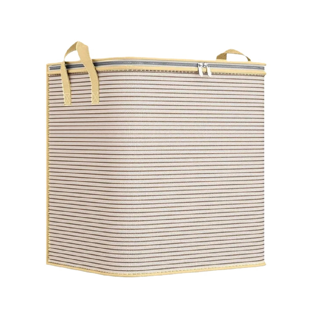 Sac de rangement en tissu rayé avec fermeture éclair et poignées